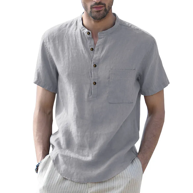 Men's Linen Cotton Henley Comfortable T-shirts