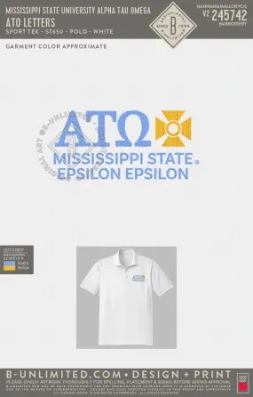 Mississippi State University Alpha Tau Omega - ATO Letters - Sport Tek - ST650 - Polo - White