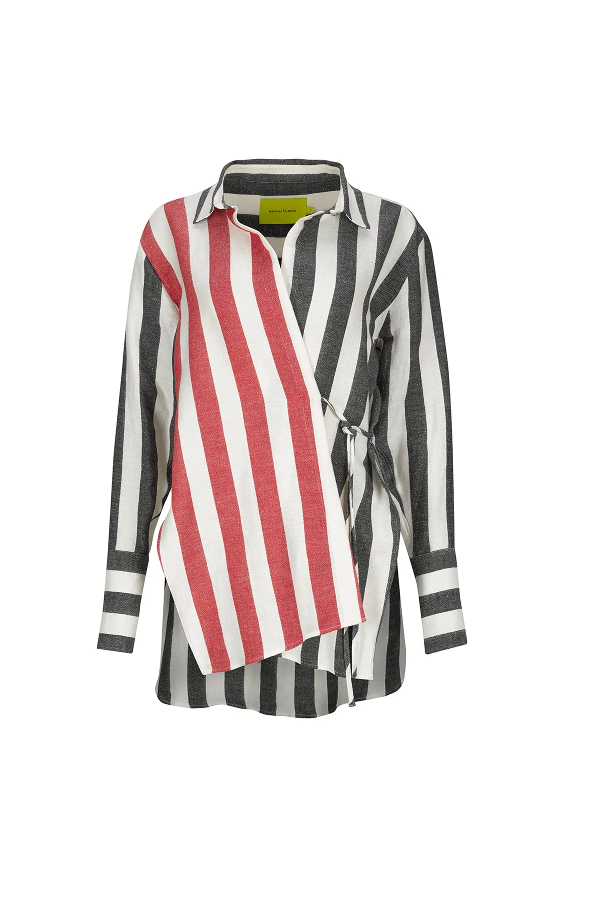 MIXED STRIPES LINEN WRAP SHIRT