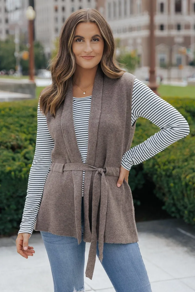 Mocha Tie Front Sweater Vest