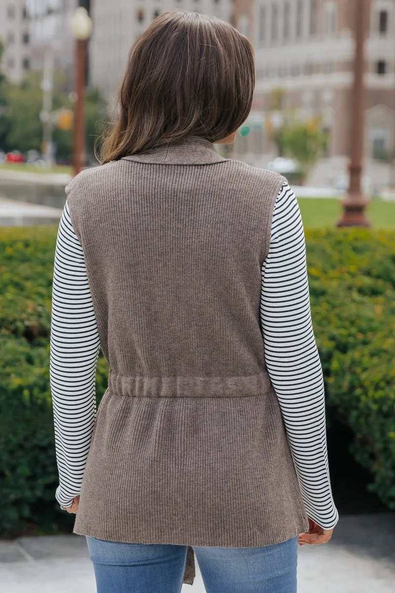 Mocha Tie Front Sweater Vest