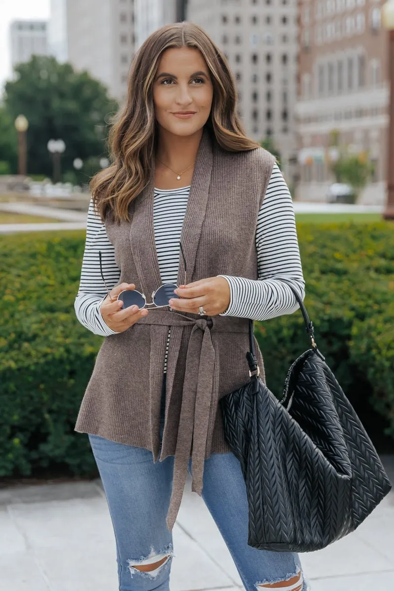 Mocha Tie Front Sweater Vest