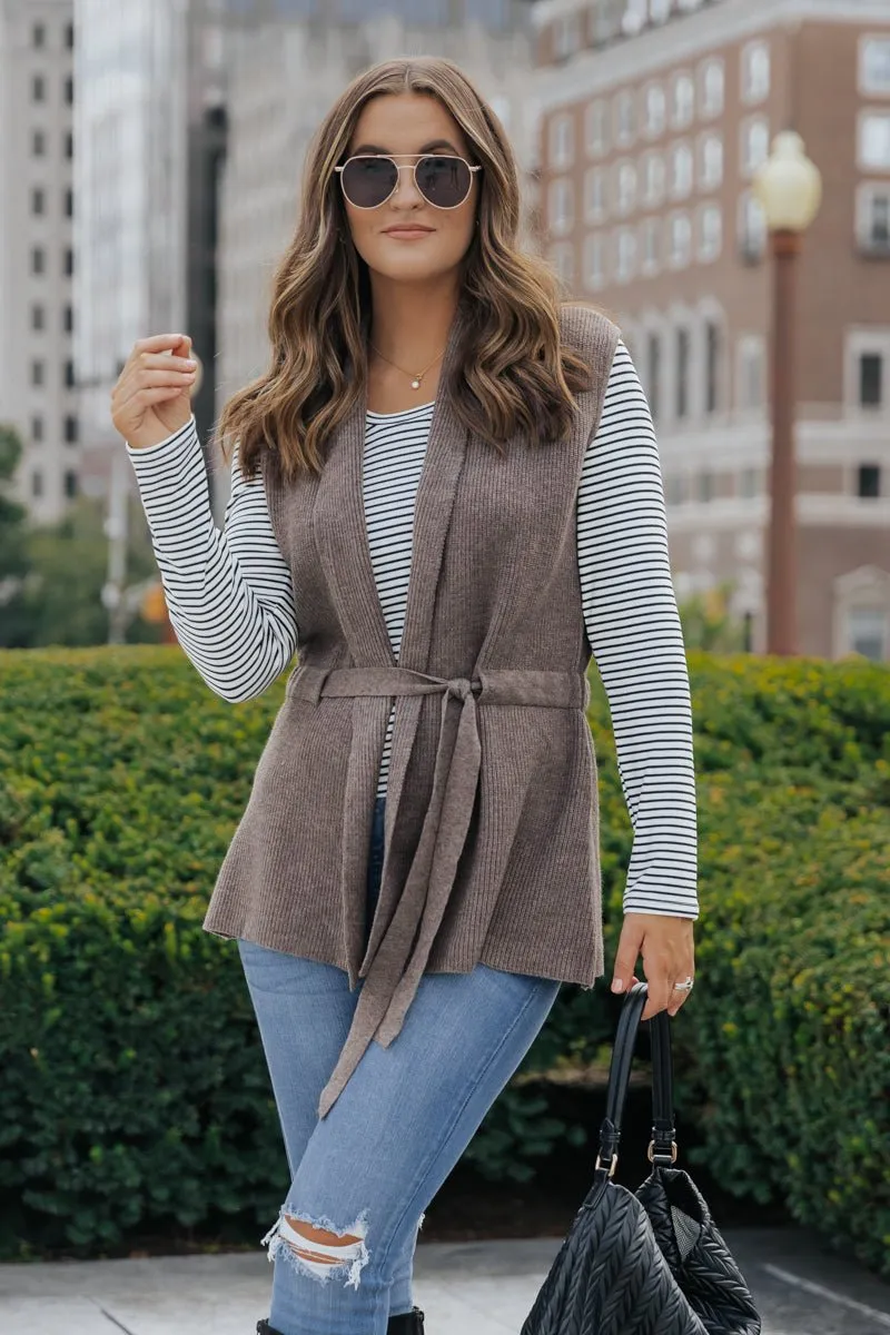 Mocha Tie Front Sweater Vest