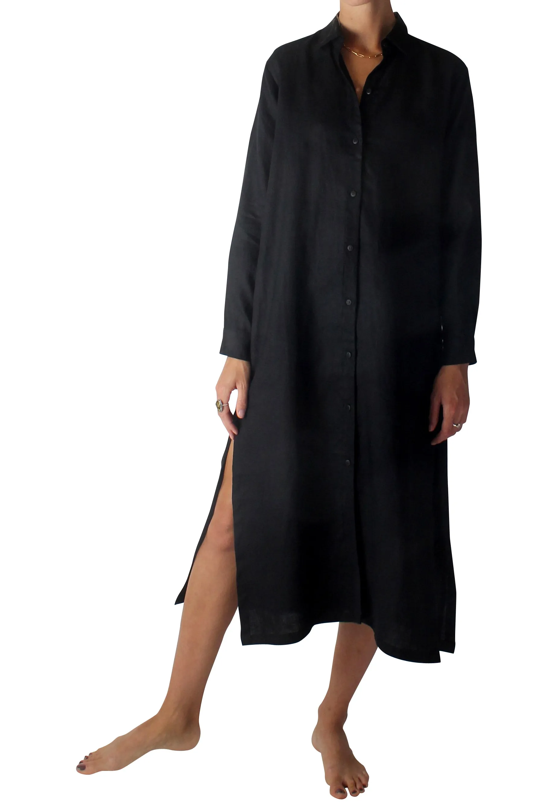 Monaco Linen Dress Black