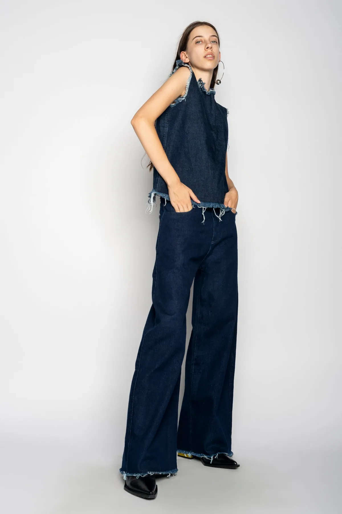 NAVY DENIM BOYFRIEND TROUSERS