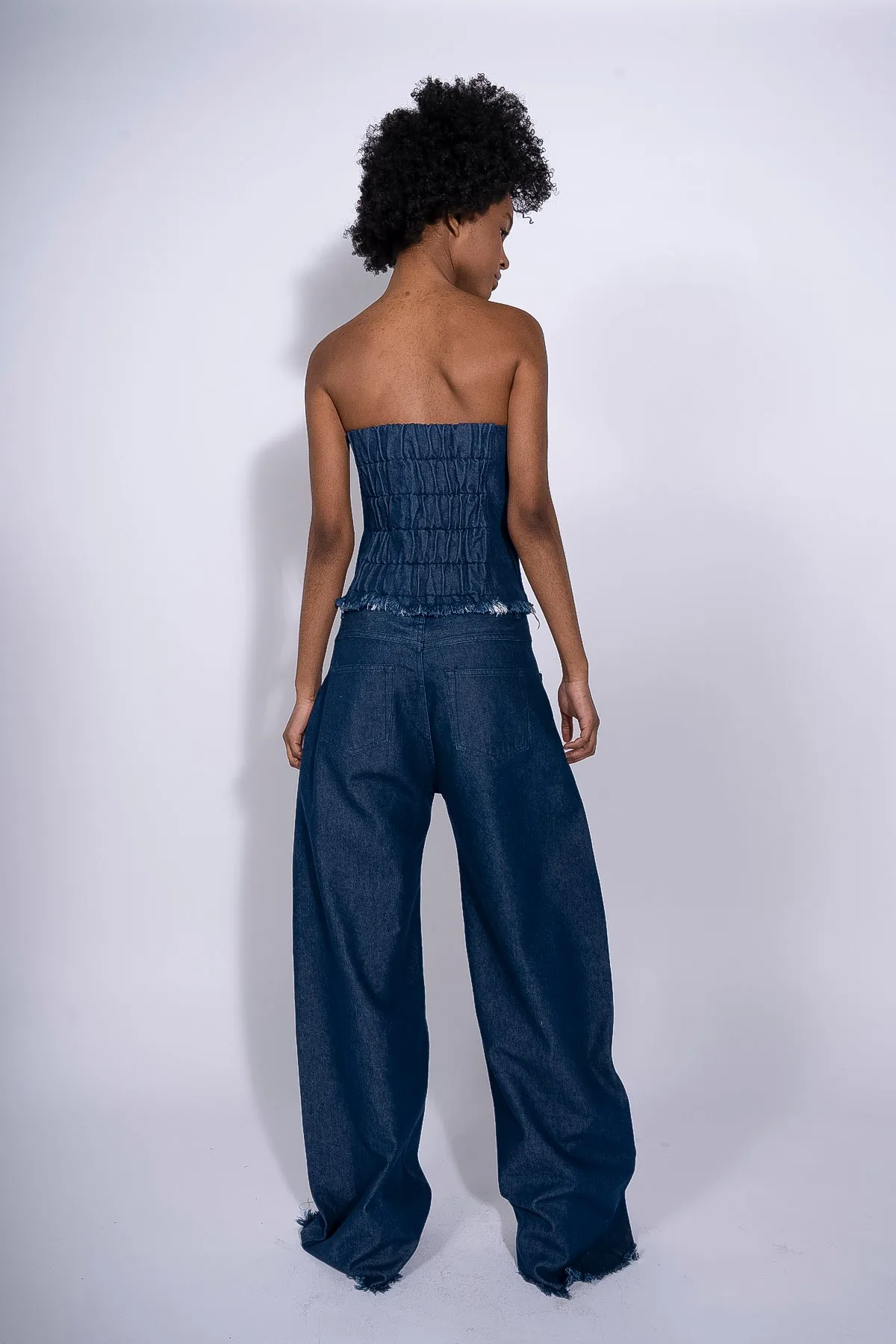 NAVY DENIM PATCH POCKET BOYFRIEND TROUSERS