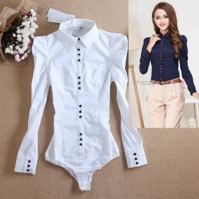 Office Lady Body Shirts - Elegant Fashion, Solid Pattern, Comfortable Fit