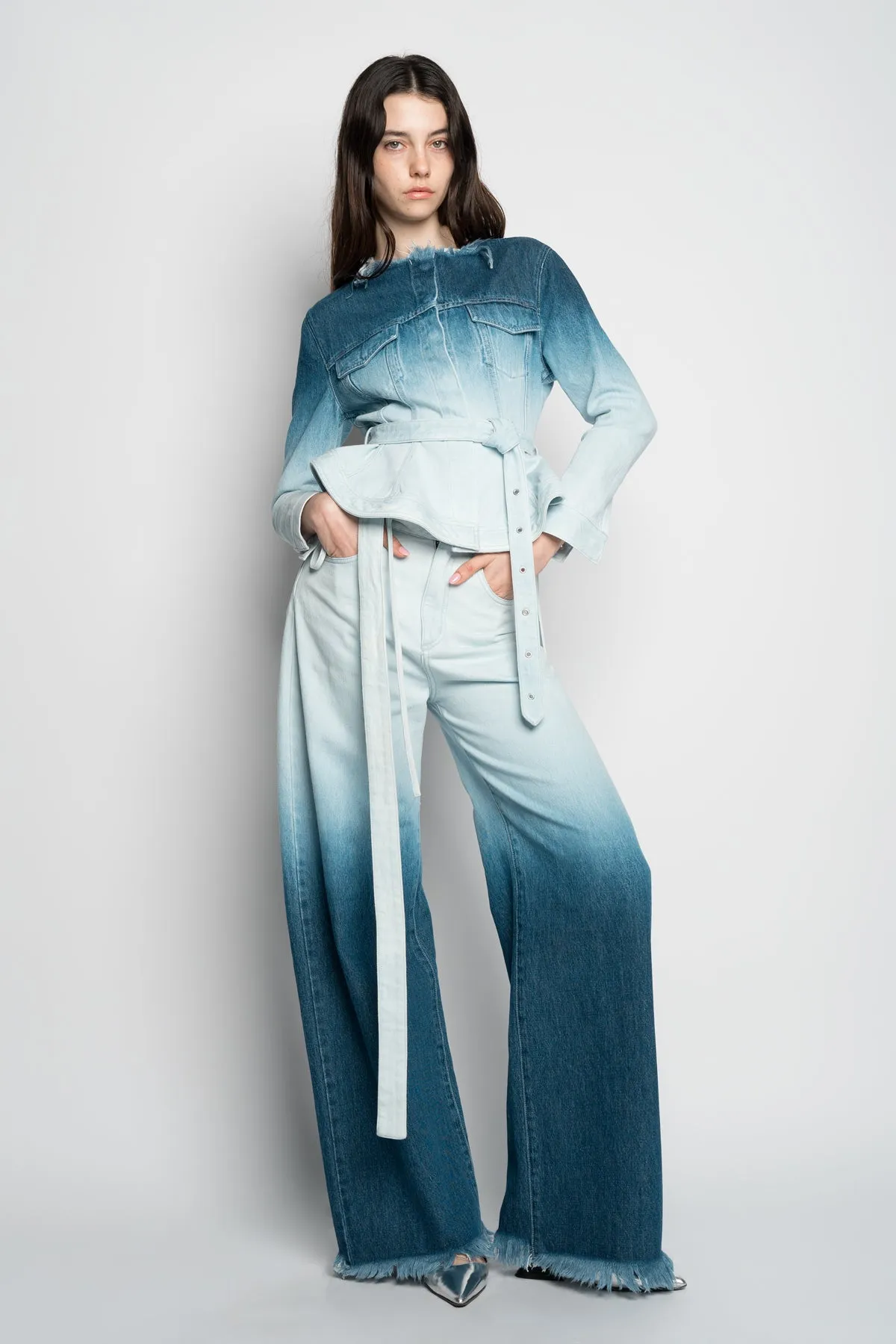 OMBRE DENIM BLUE BOYFRIEND JEANS WITH BELTS