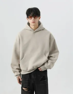 Oversized Mid-Crop Pullover Hoodie with Front Pocket