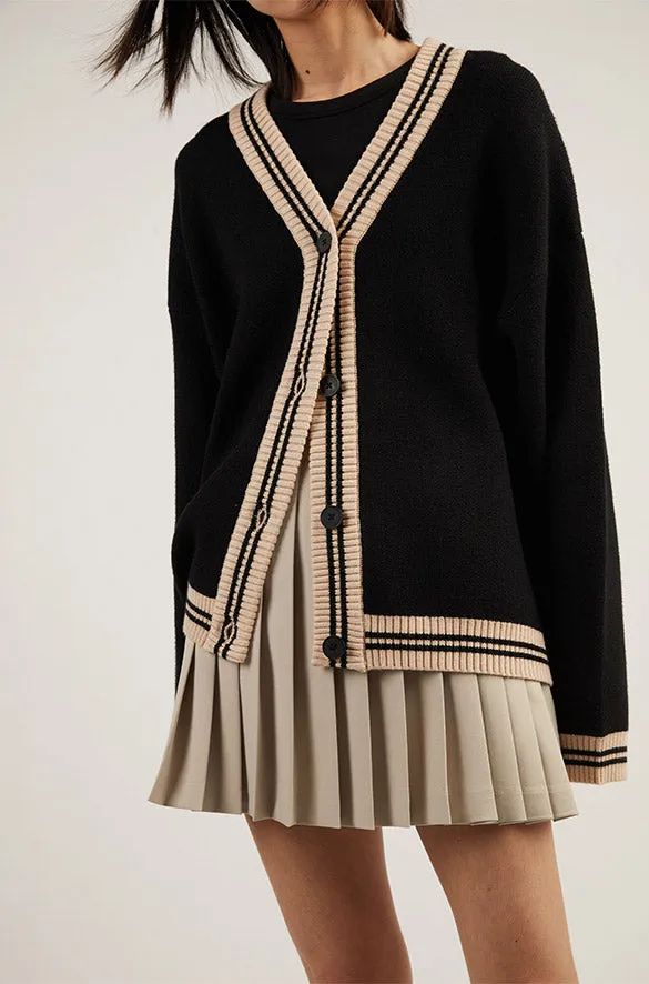 OVERSIZED VARSITY BUTTON UP CARDIGAN