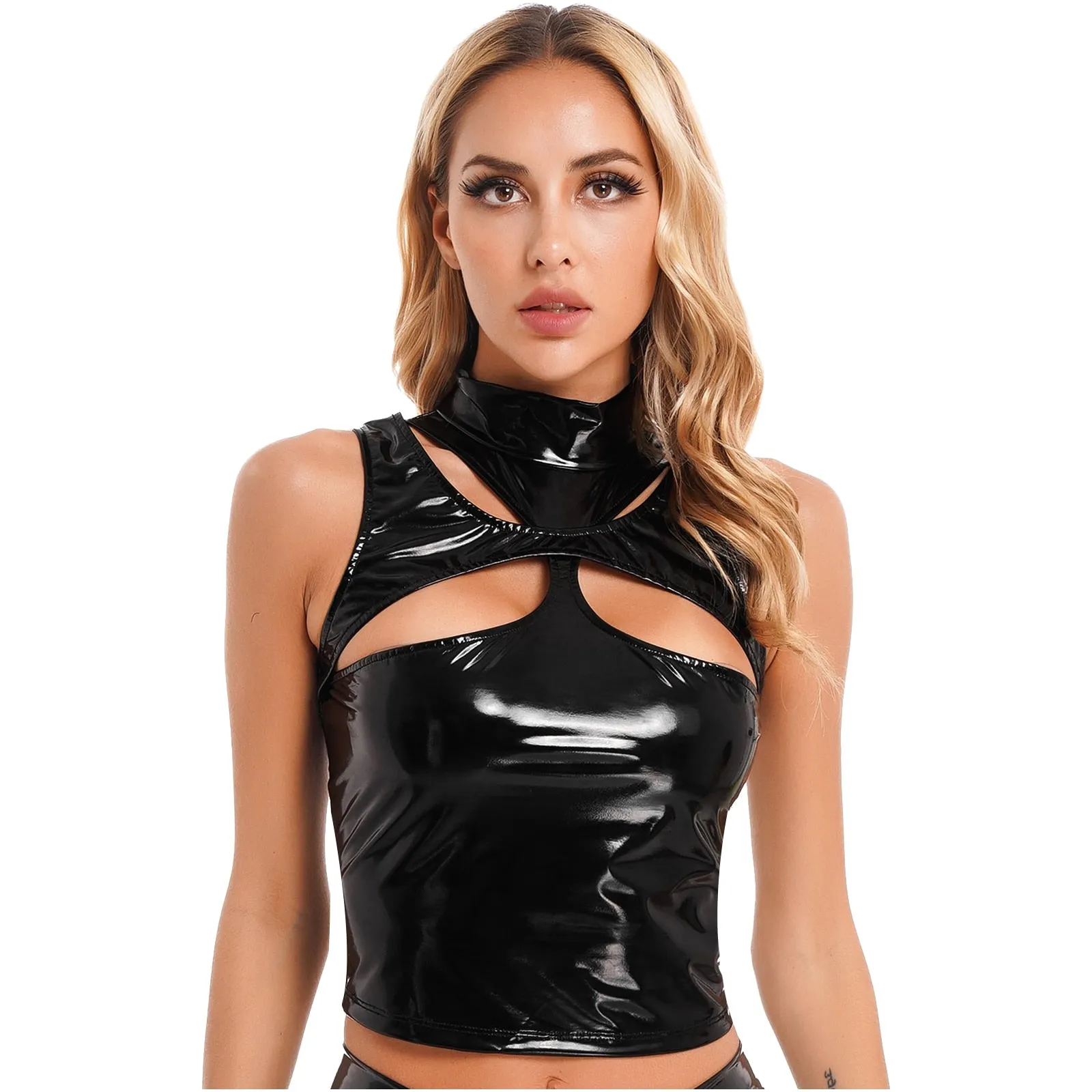 Patent Leather Cutout Sleeveless Vest Top