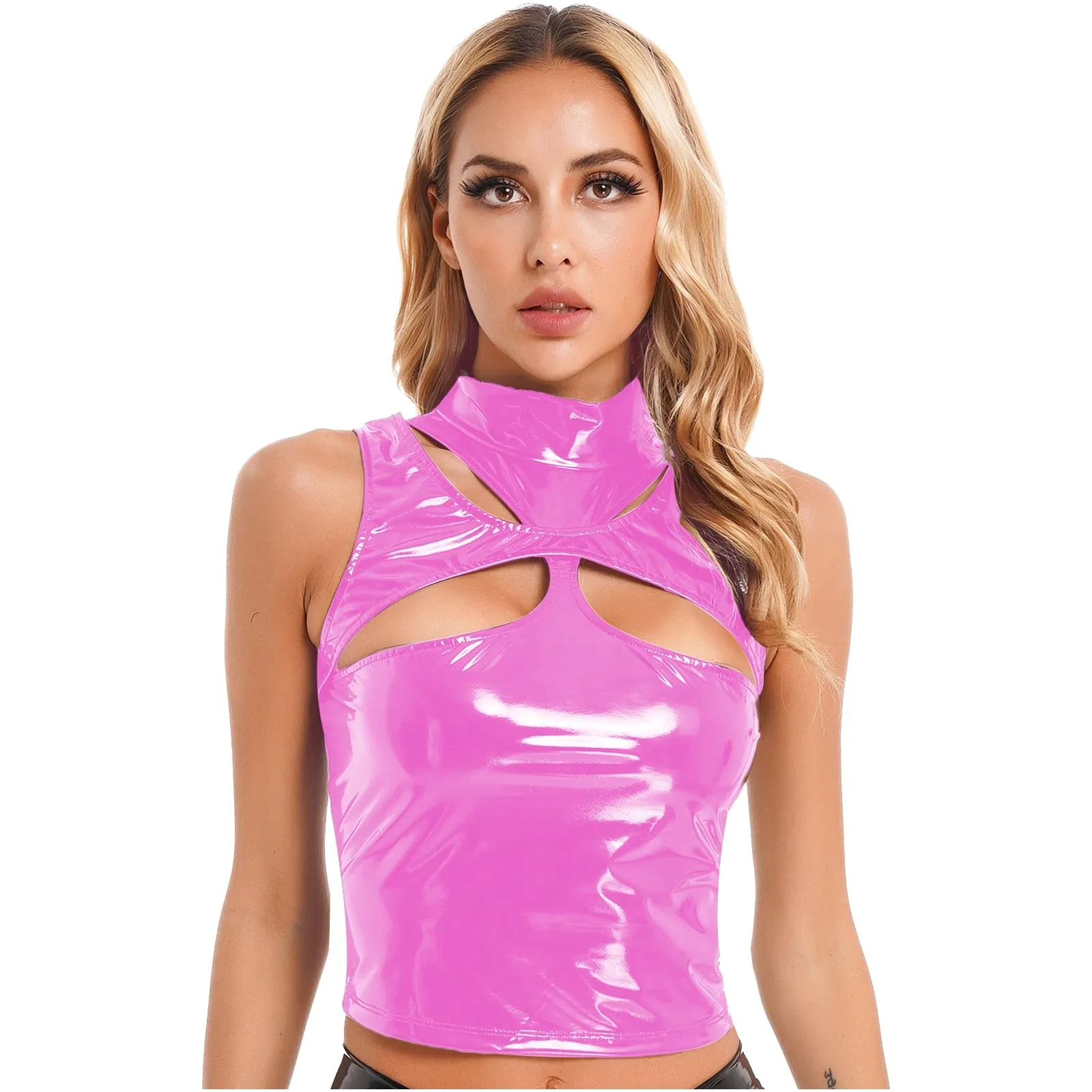 Patent Leather Cutout Sleeveless Vest Top