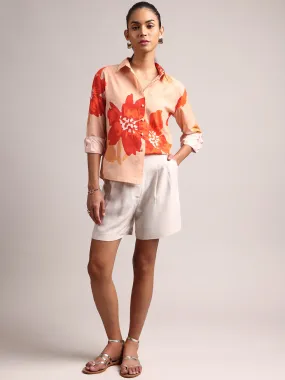 Peach Cotton Floral Shirt Top