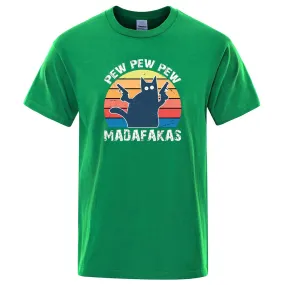 Pew Pew Madafaks Cat  Comfortable Tops Summer Oversized T-Shirt Men's