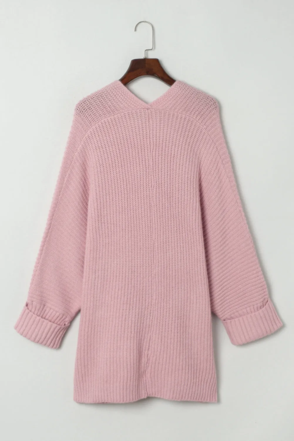 Pink Oversized Fold Over Sleeve Open Front Cardigan