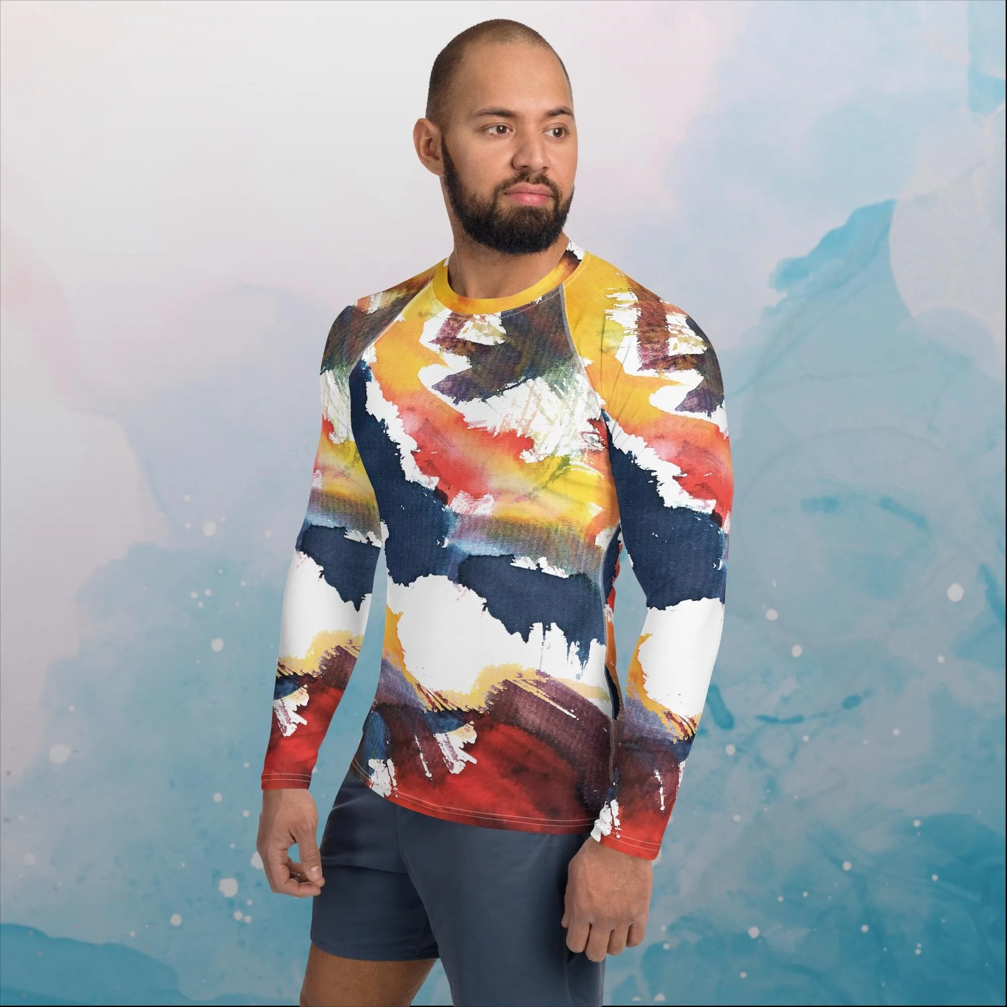 Primary Color Pallet Paint Print Mens Rash Guard