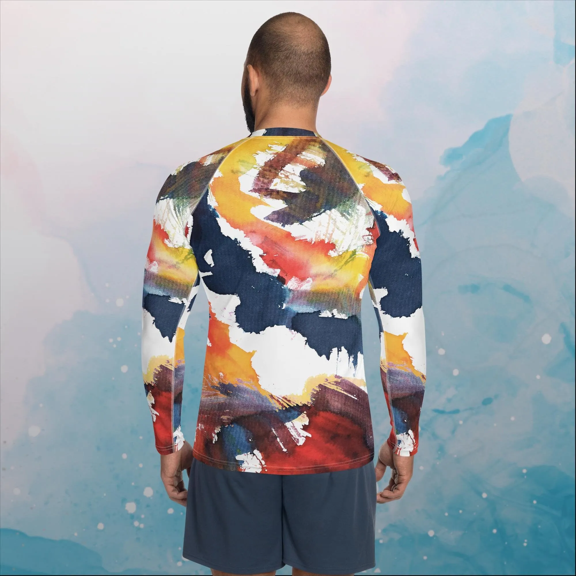 Primary Color Pallet Paint Print Mens Rash Guard