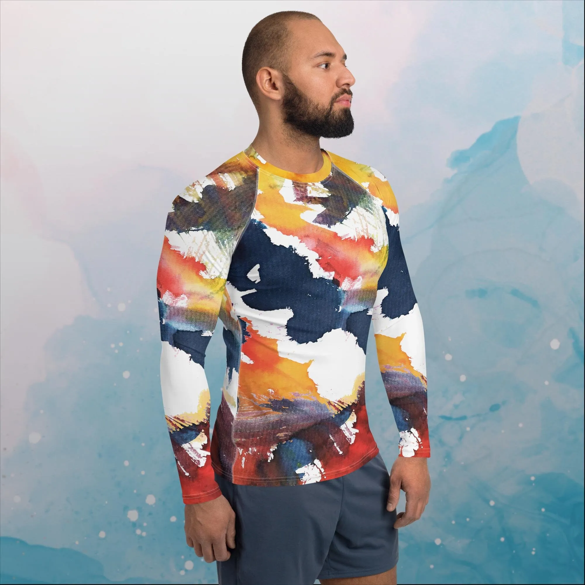 Primary Color Pallet Paint Print Mens Rash Guard