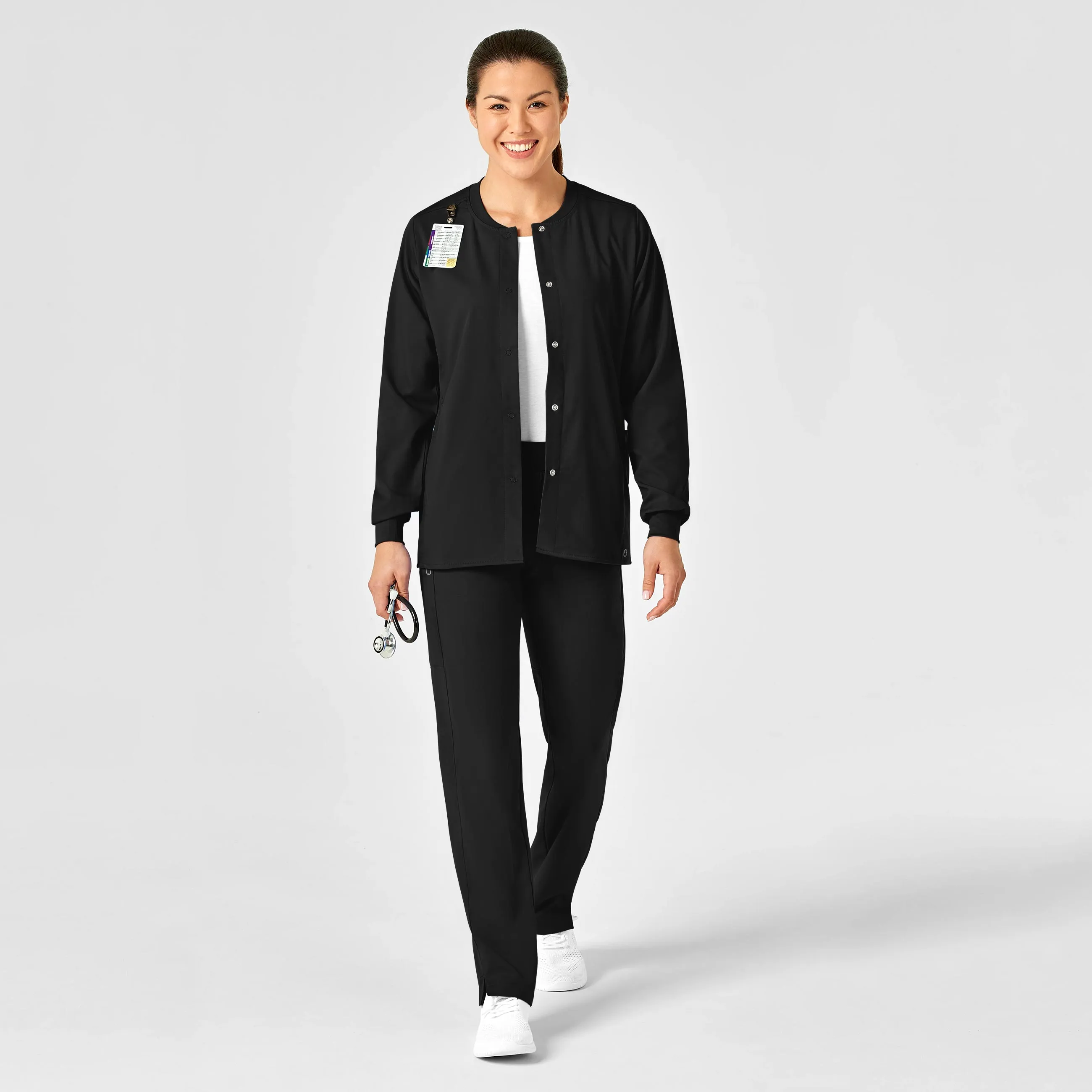 PRO Women's Snap Front Scrub Jacket - Black