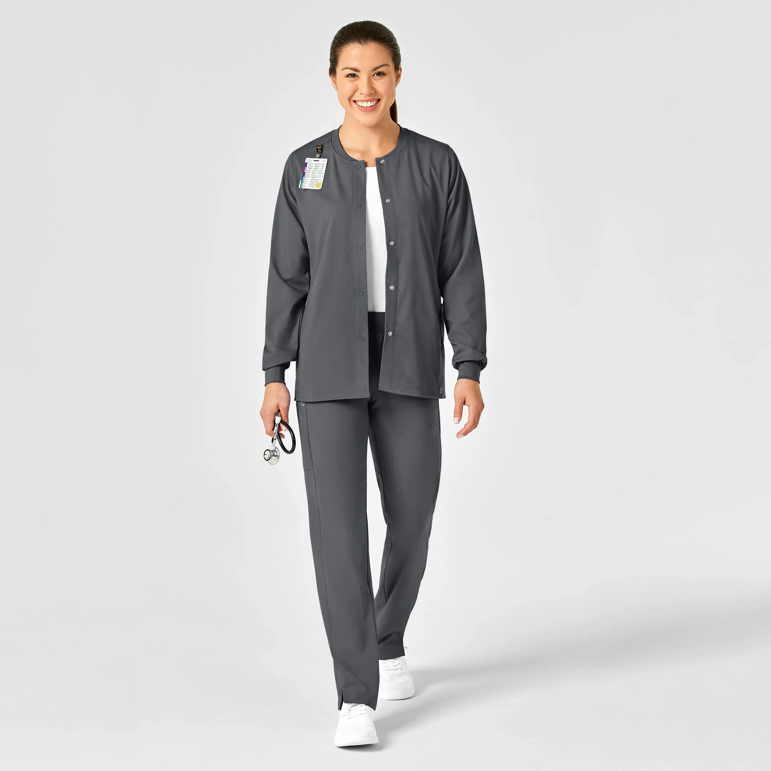 PRO Women's Snap Front Scrub Jacket - Pewter