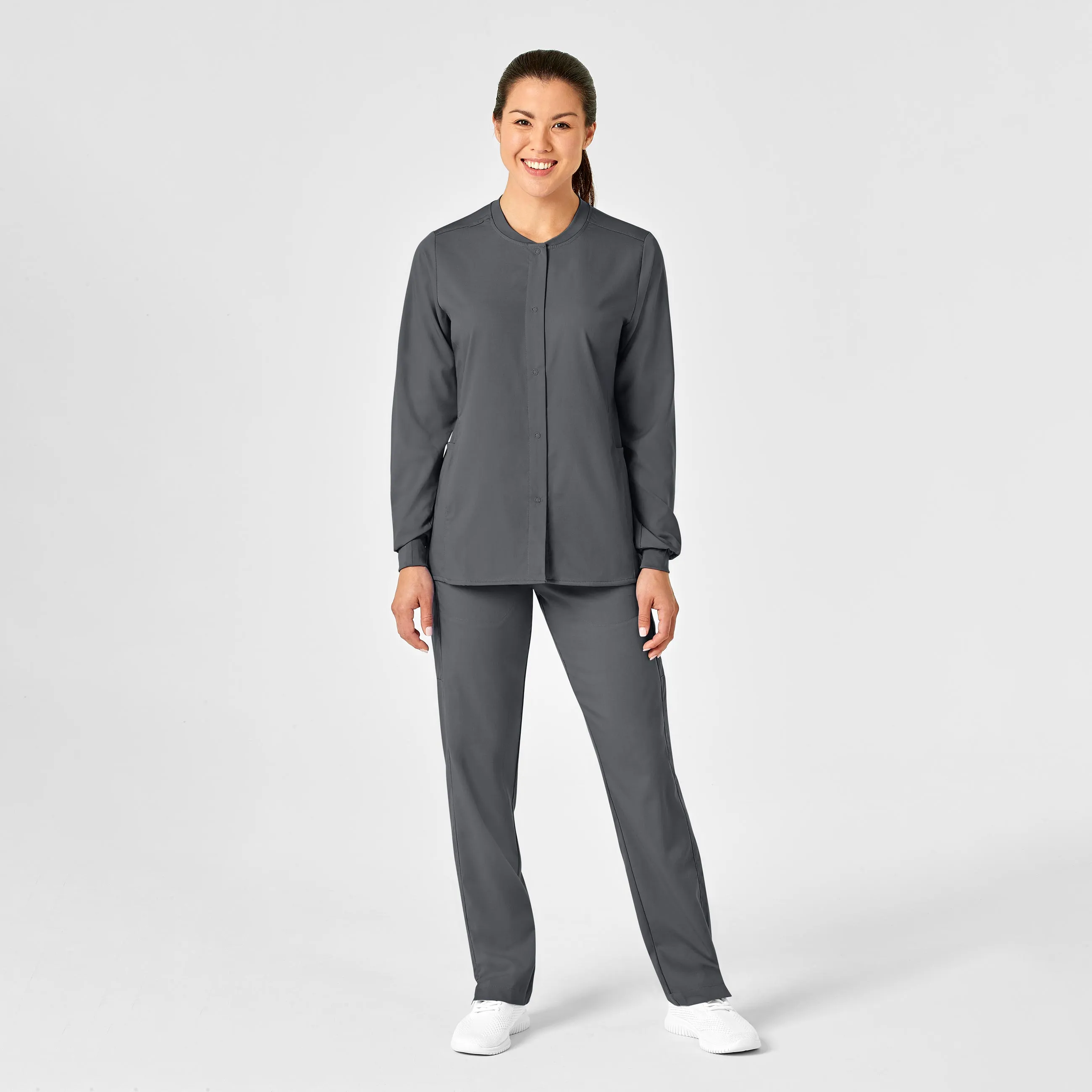 PRO Women's Snap Front Scrub Jacket - Pewter