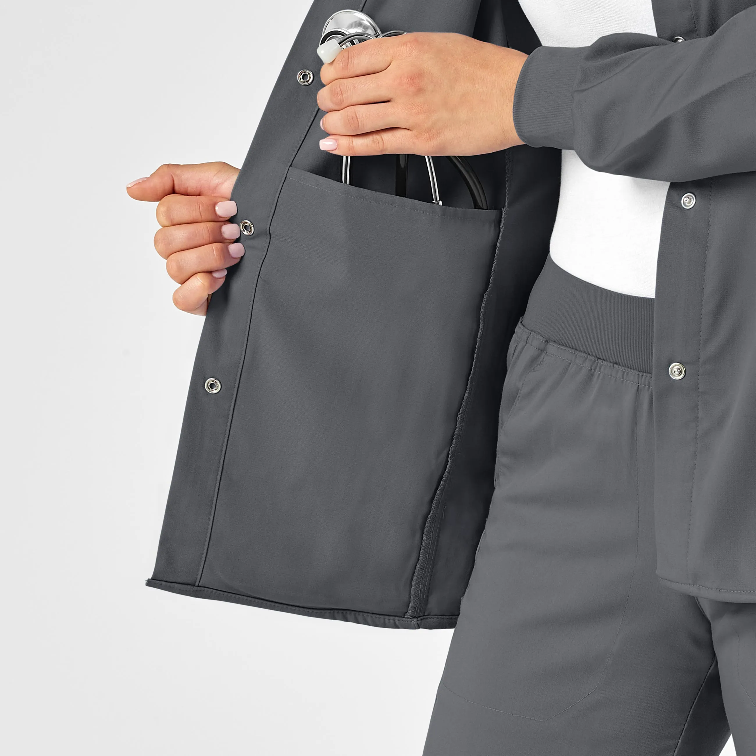 PRO Women's Snap Front Scrub Jacket - Pewter