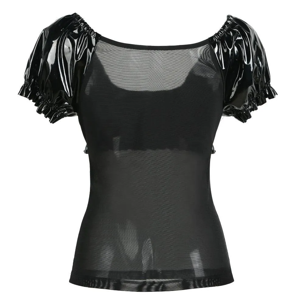 Punk Gothic PVC Faux Leather Mesh Top