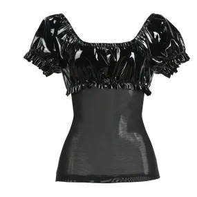 Punk Gothic PVC Faux Leather Mesh Top