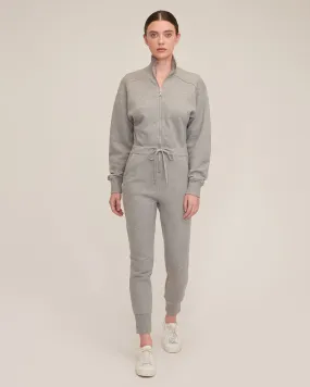 Red-Eye French Terry Zip Front Jumpsuit in Heather Grey