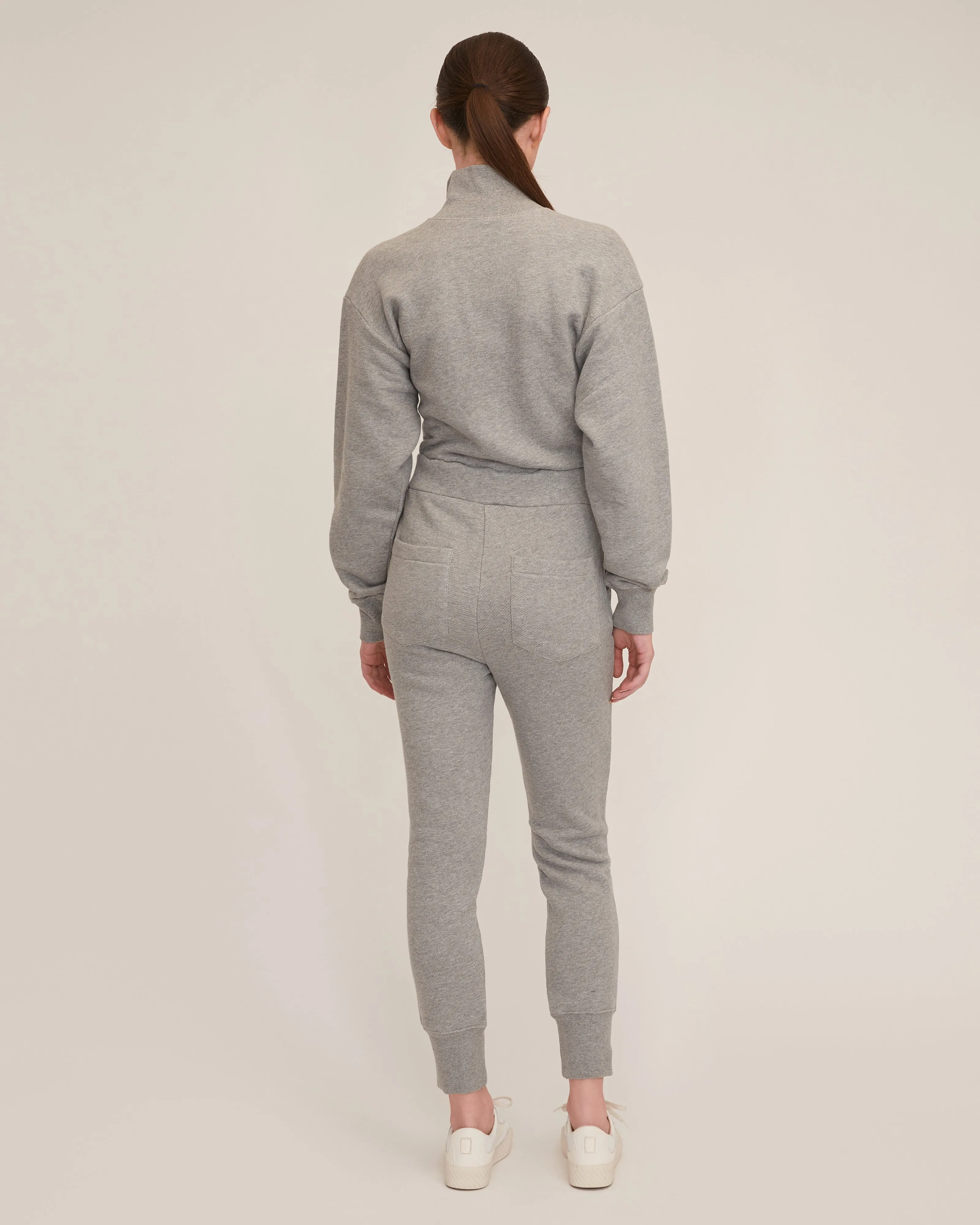 Red-Eye French Terry Zip Front Jumpsuit in Heather Grey