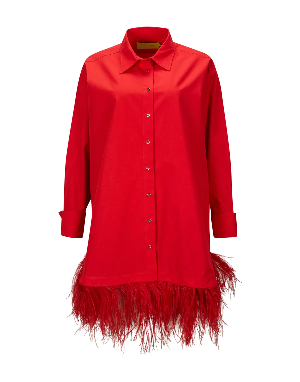 RED FEATHER HEM SHIRT DRESS