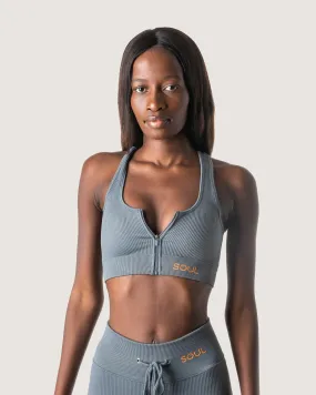 RIBBED STATEMENT RACER BACK BRA - GREY