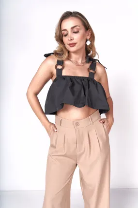 Ruffle Wooden Detail Crop Top