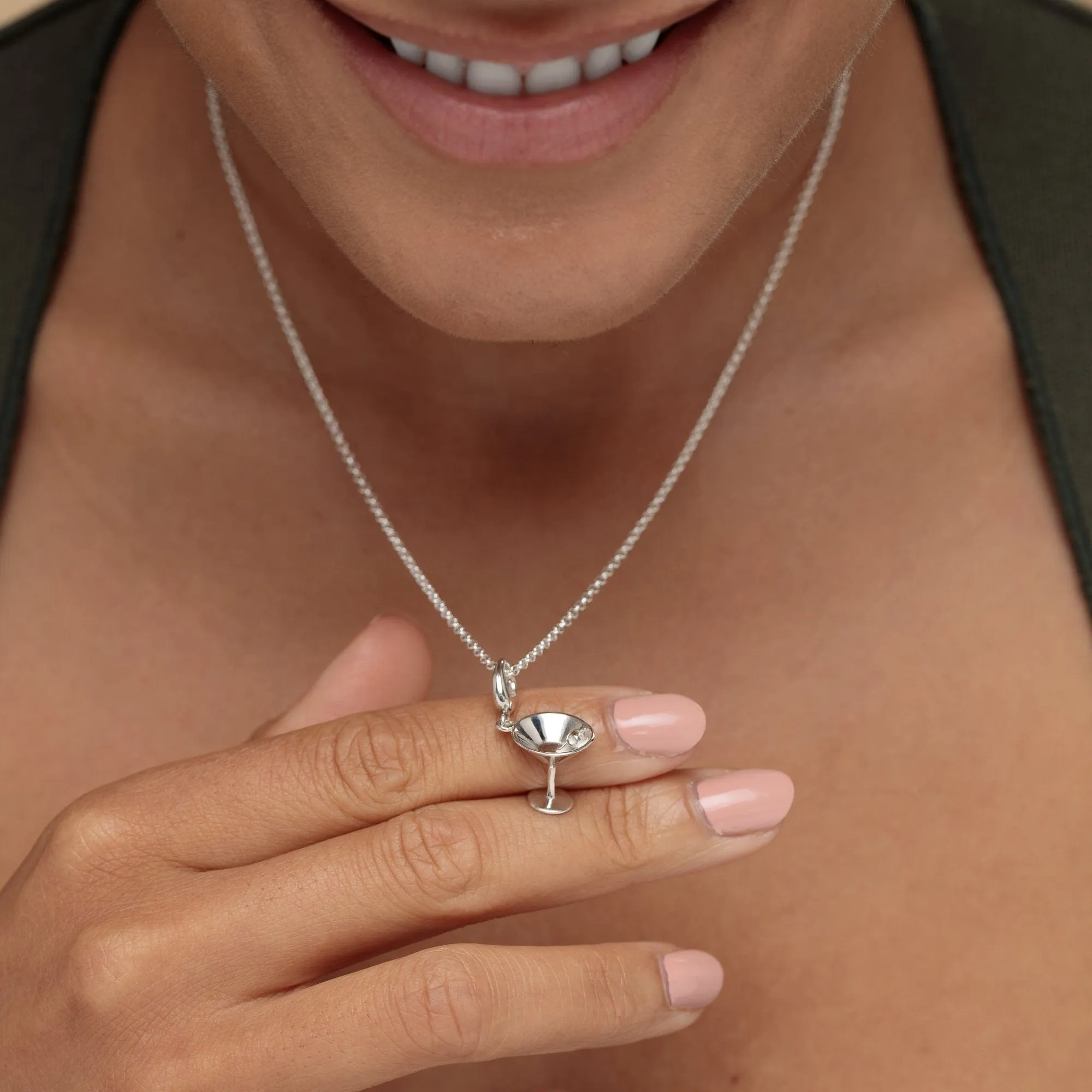 Silver Cocktail Glass Necklace