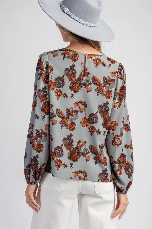 That Friday Feeling Gray Blue Floral Top