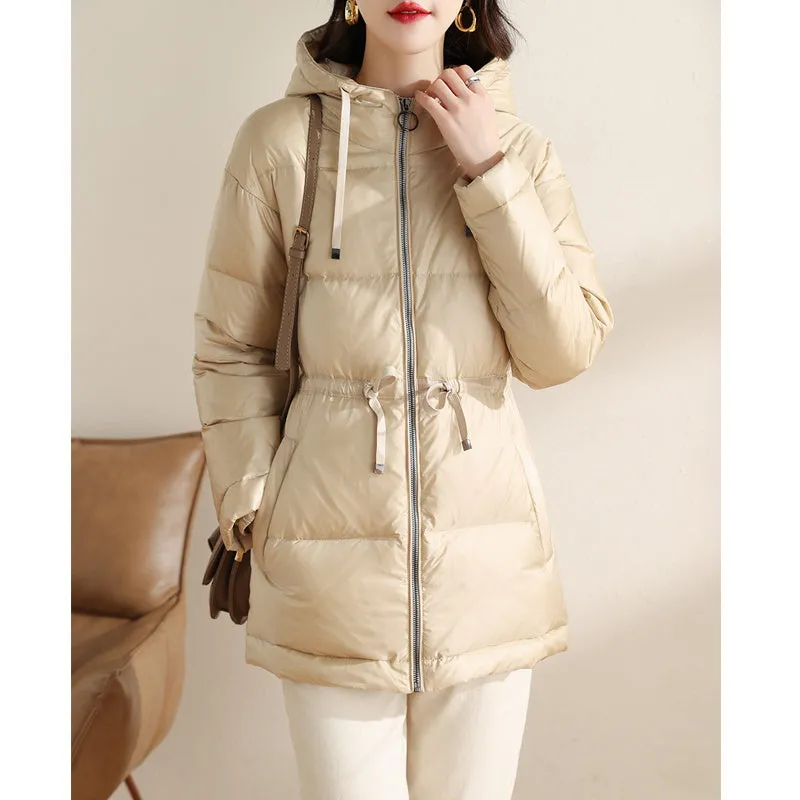 Thickened Shiny Down Women Mid-length Hooded Bread Warm Jacket Trend