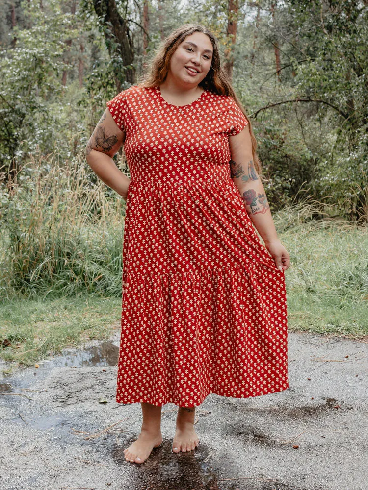 Tiered Jersey Plus Size Dress - Micro Floral Red