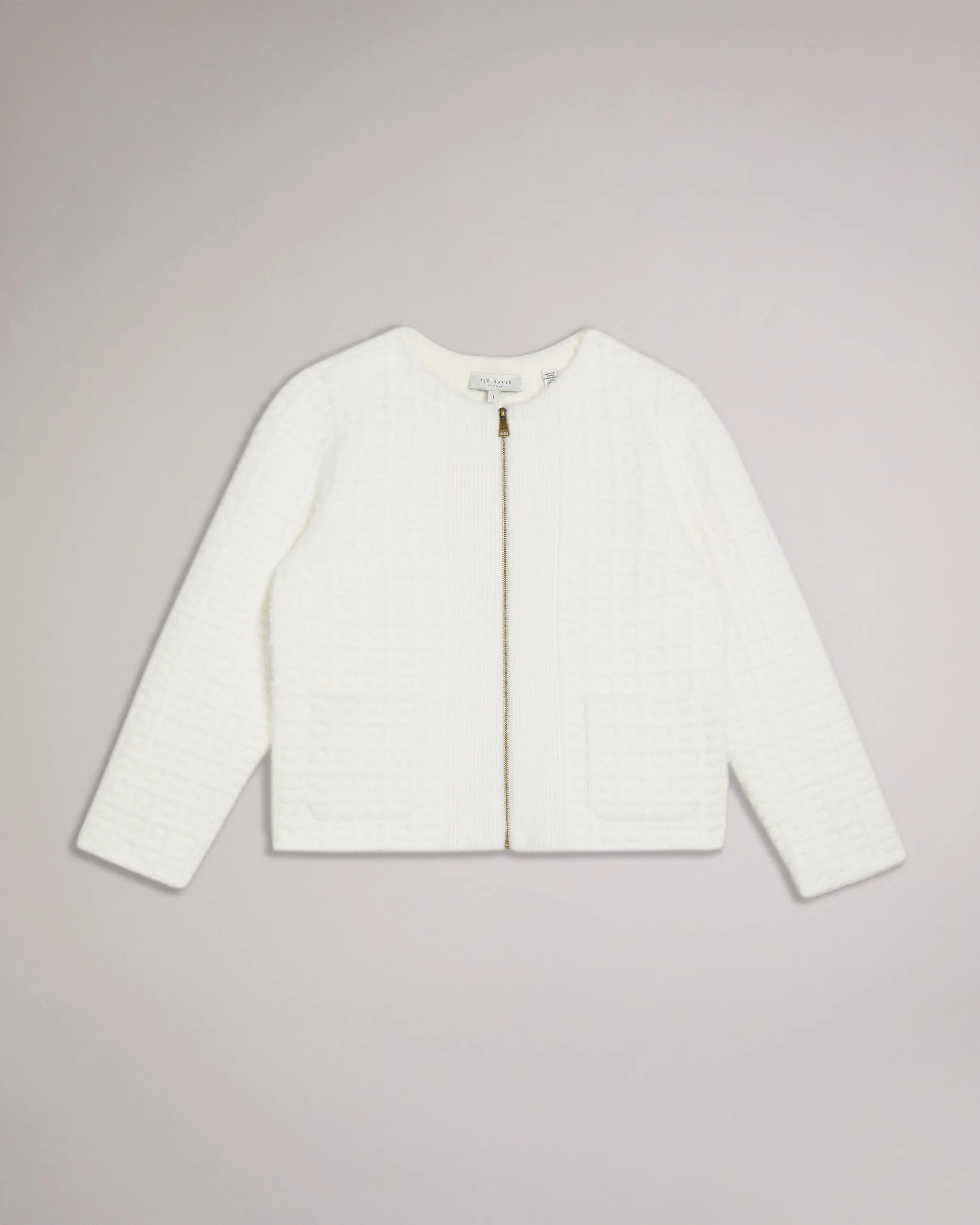 Ulee Jacquard Check Knitted Cardigan White