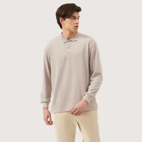 Waffle Knit Regular Fit Long Sleeves Polo With Oar Embroidery