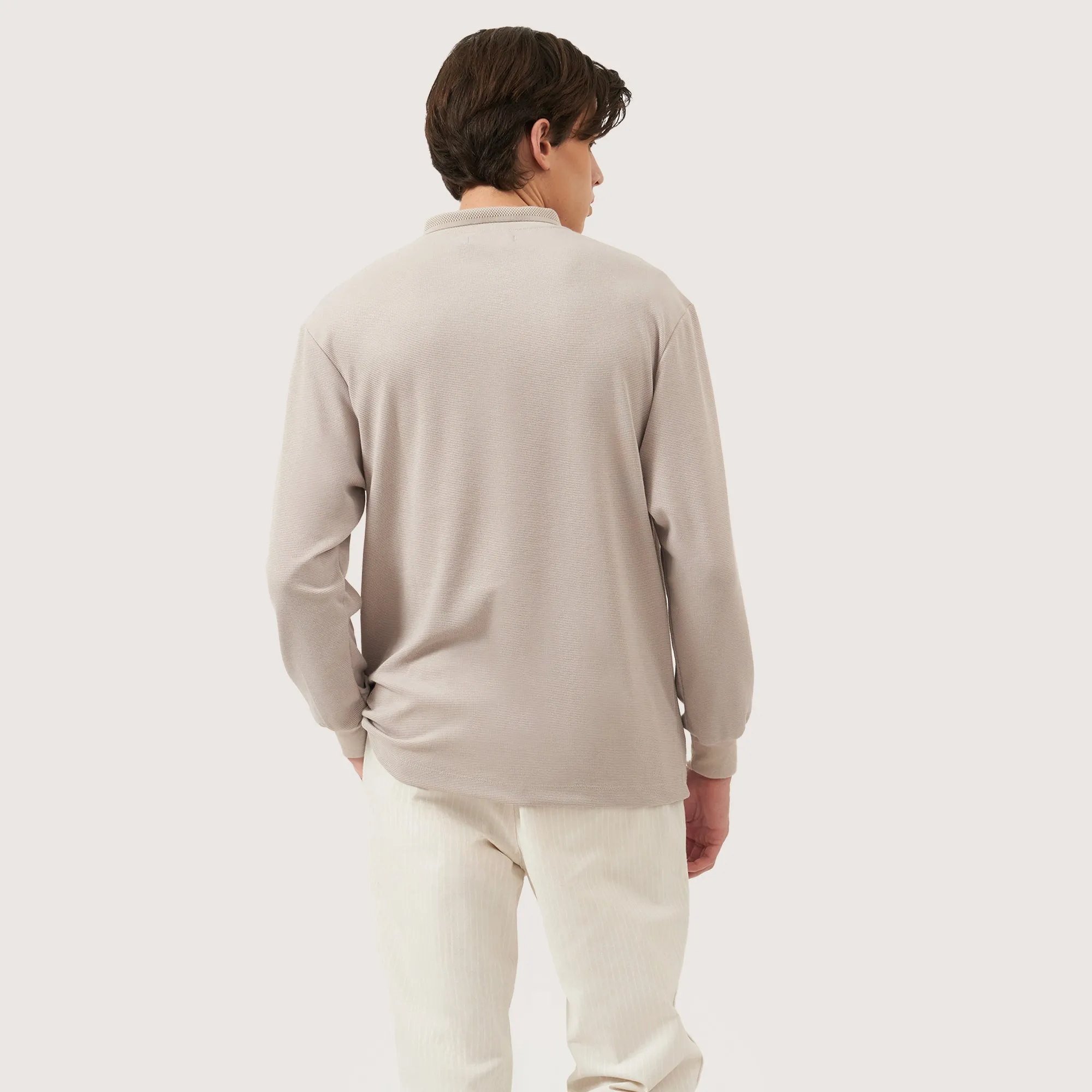 Waffle Knit Regular Fit Long Sleeves Polo With Oar Embroidery