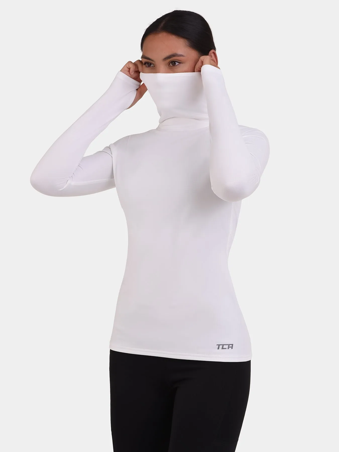 Warm-Up Thermal Long Sleeve Funnel Neck Top For Women With Brushed Inner Fabric, Thumbholes & Reflective Strips