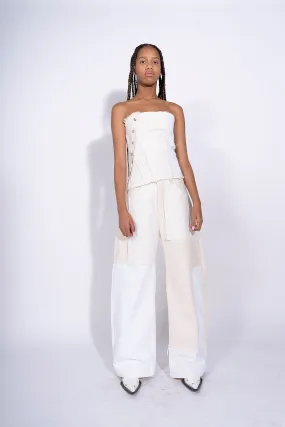 WHITE PATCHWORK BOYFRIEND TROUSERS